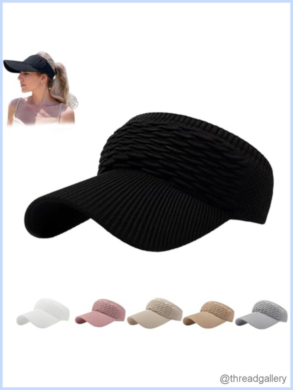 Knitted Wide Brim Sun Visor Hat UV Protection Ponytail Friendly Quick Dry